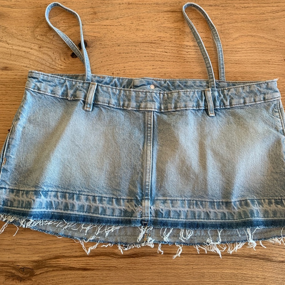 Zara Cropped Distressed Denim Top Spaghetti Strap Blue Women’s Large NWT - Picture 6 of 6